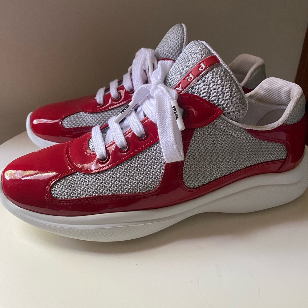 AUTHENTIC Prada Red/White and Gray Sneakers